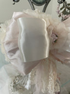 Collection D-Alli Knit Beanie Hat with Satin Bow & Lace-Pinks & Cream