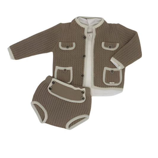 Boys Sky Camel  & Cream Knit Short   Set  - Rahigo