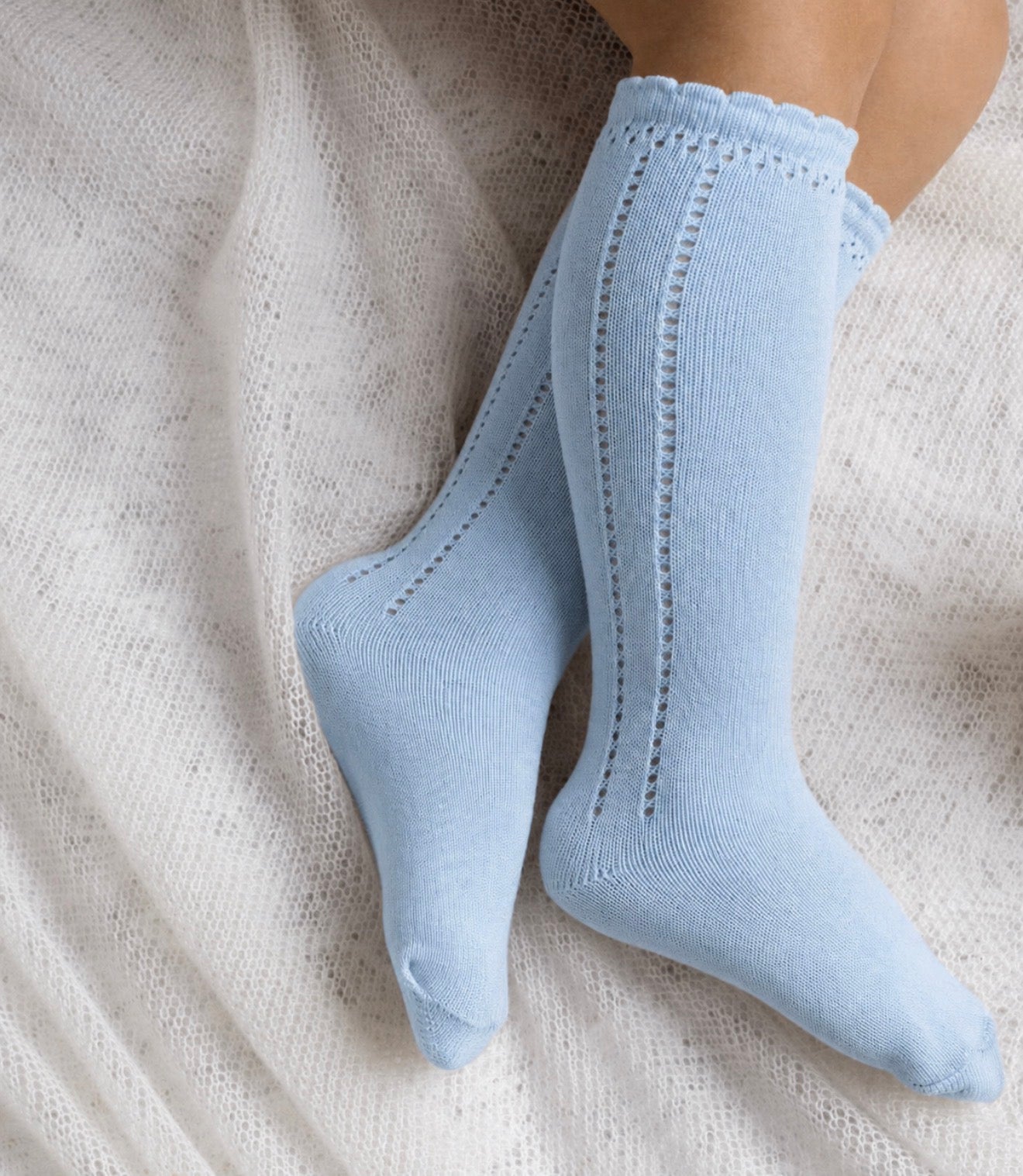 Meia Pata Sky Blue  Pointelle Knee-High Socks