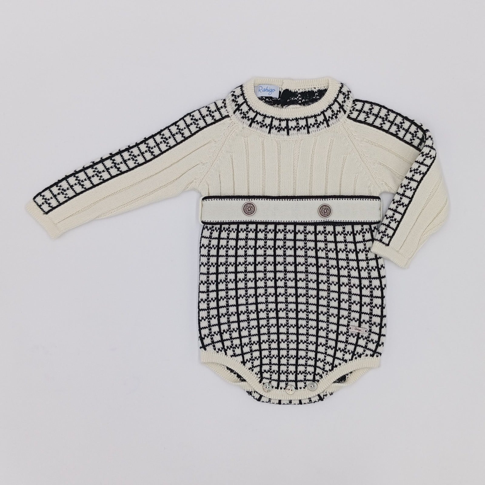 Rahigo AW26 | Ivory & Noir Knit Baby Romper