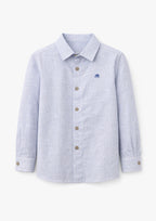 Blue Stripe Yarn-Dyed Linen Button-Up Shirt for Boys | Classic Long Sleeve