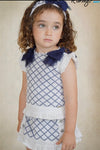 Rahigo Navy Diamond Knit Set with Bow Shoulder Detail (2-Piece)