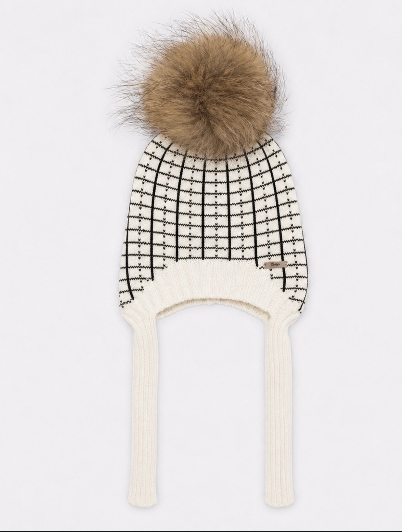 Rahigo AW26  Ivory & Noir Pom-Pom Boys  Earflap Hat