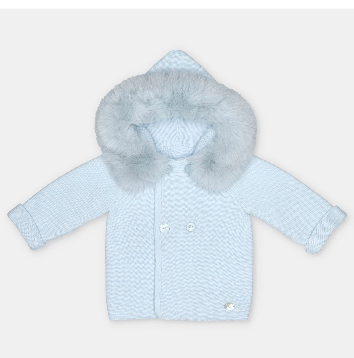 Martin Armando Baby Blue  Faux-Fur Hooded Knit Coat
