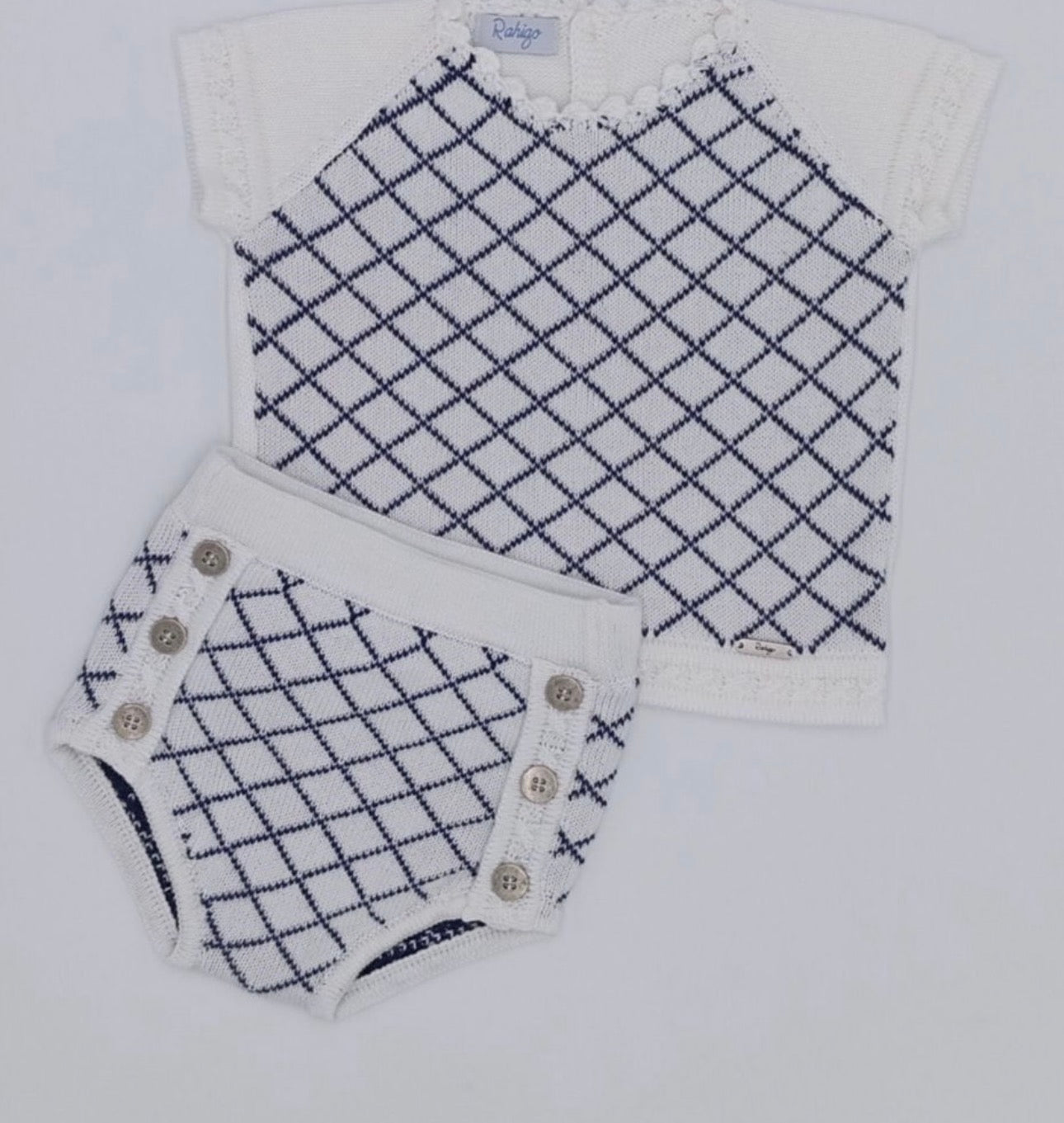 Rahigo Navy &amp; White Knit 2-Piece Boys Set | Classic European Short Set
