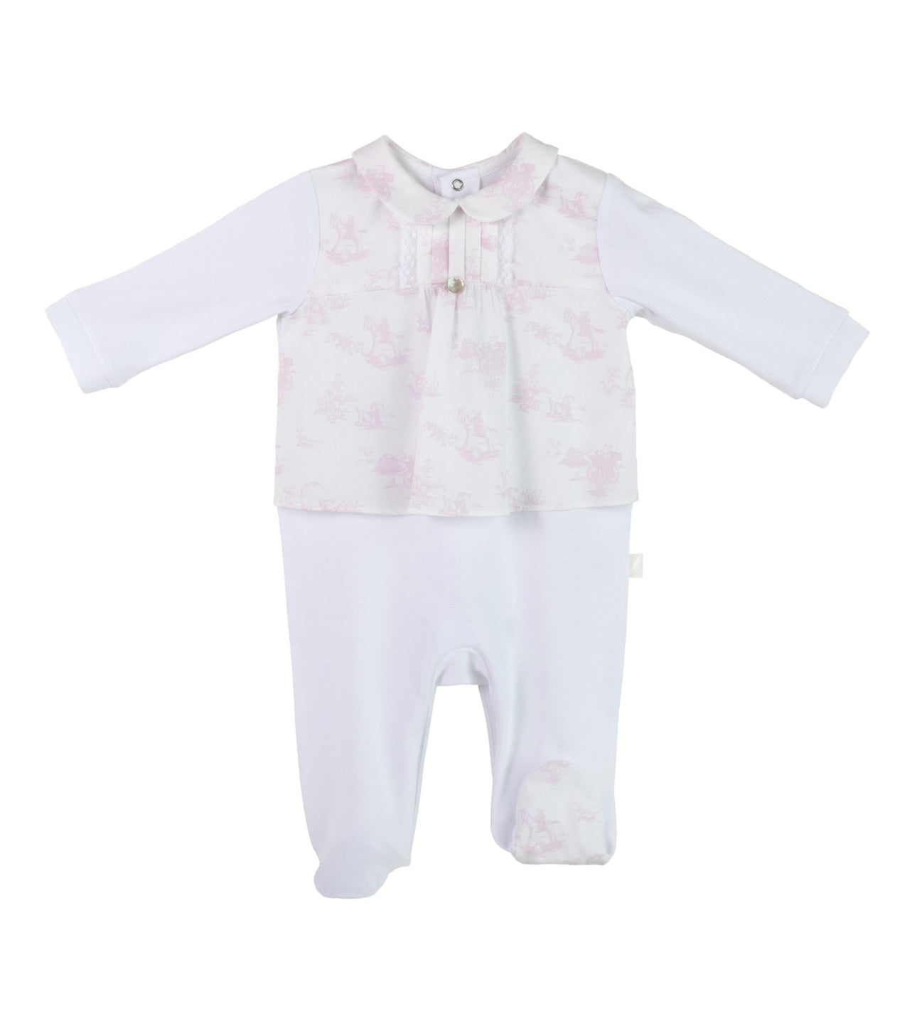 Pureté Pink Toile Print Baby Footie – SS25 Collection