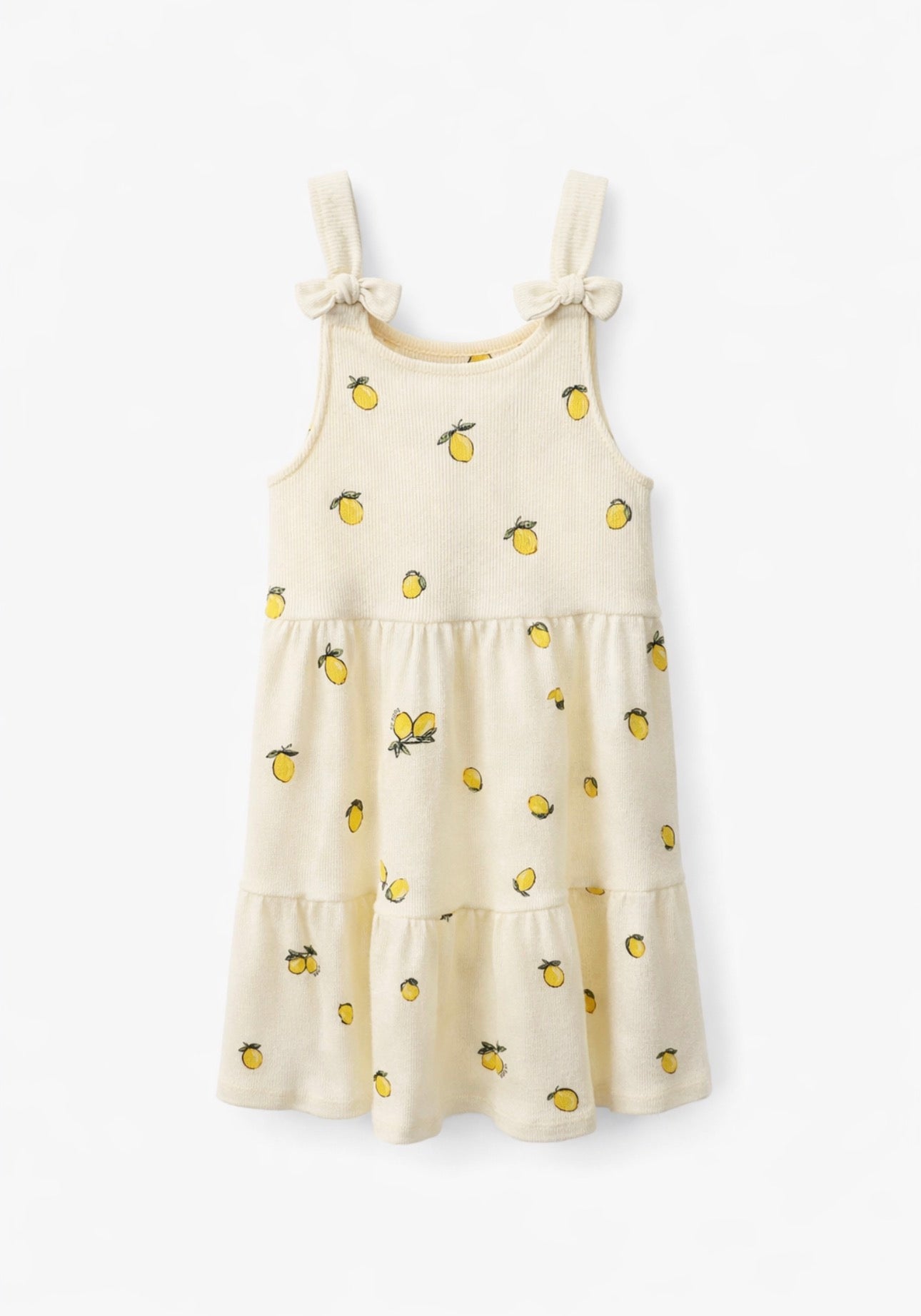 Up Baby Lemon Print Tiered Dress | Ribbed Cotton Summer Dress for Girls