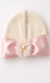 Collection D-Alli White & Blush Pearl Baby Cap 0/6M
