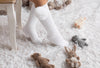 Meia Pata  Cotton Knee Sock With Fur Pom Pom -Pure White