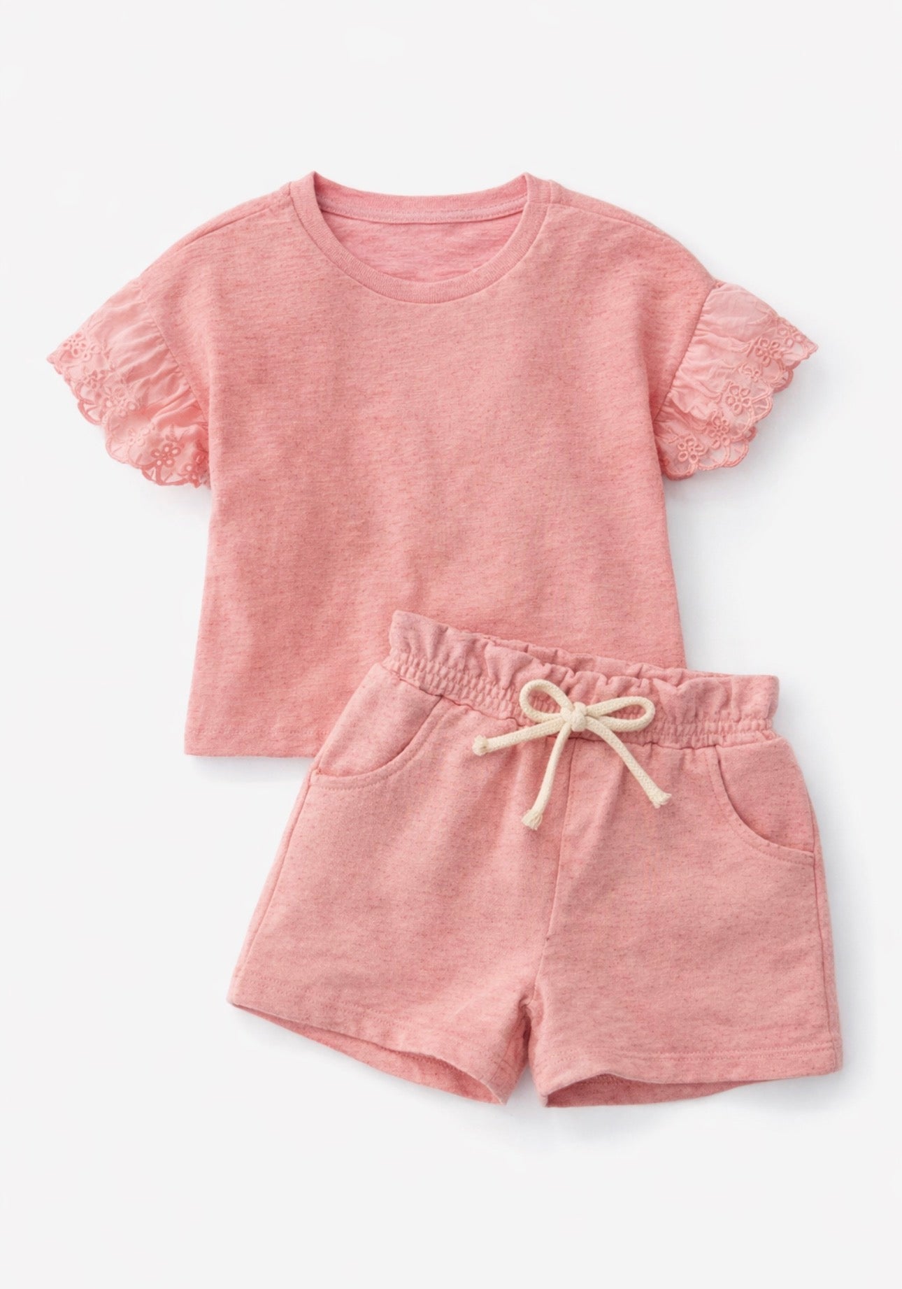 Up Baby Blush Linen Lace Sleeve Set Girls Top & Shorts Outfit