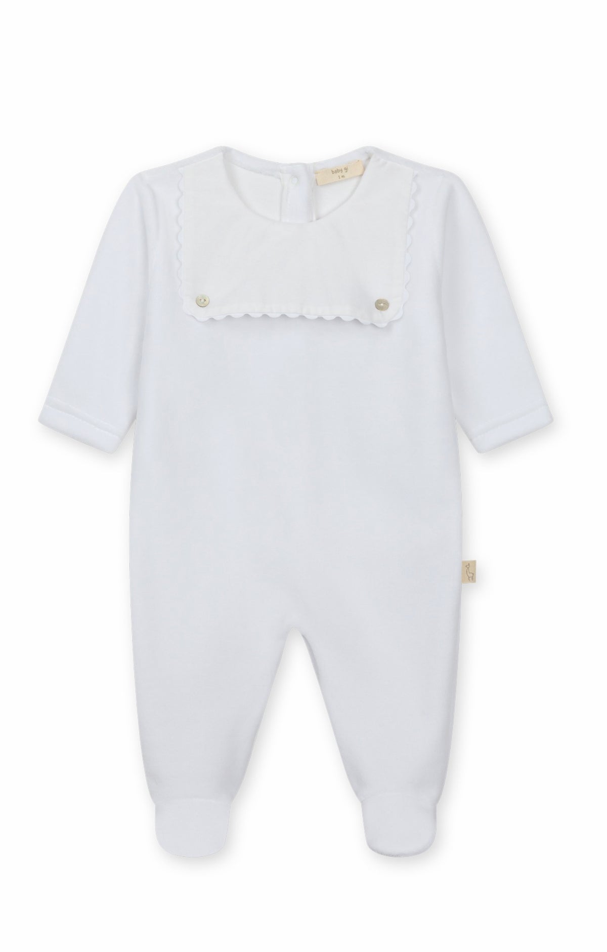 Baby Gi Classic Scalloped Footed Romper-White Velour