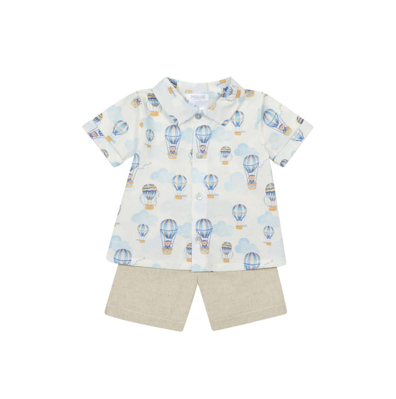 Blue Balloon Button-Up Baby Boy 2-Piece Set