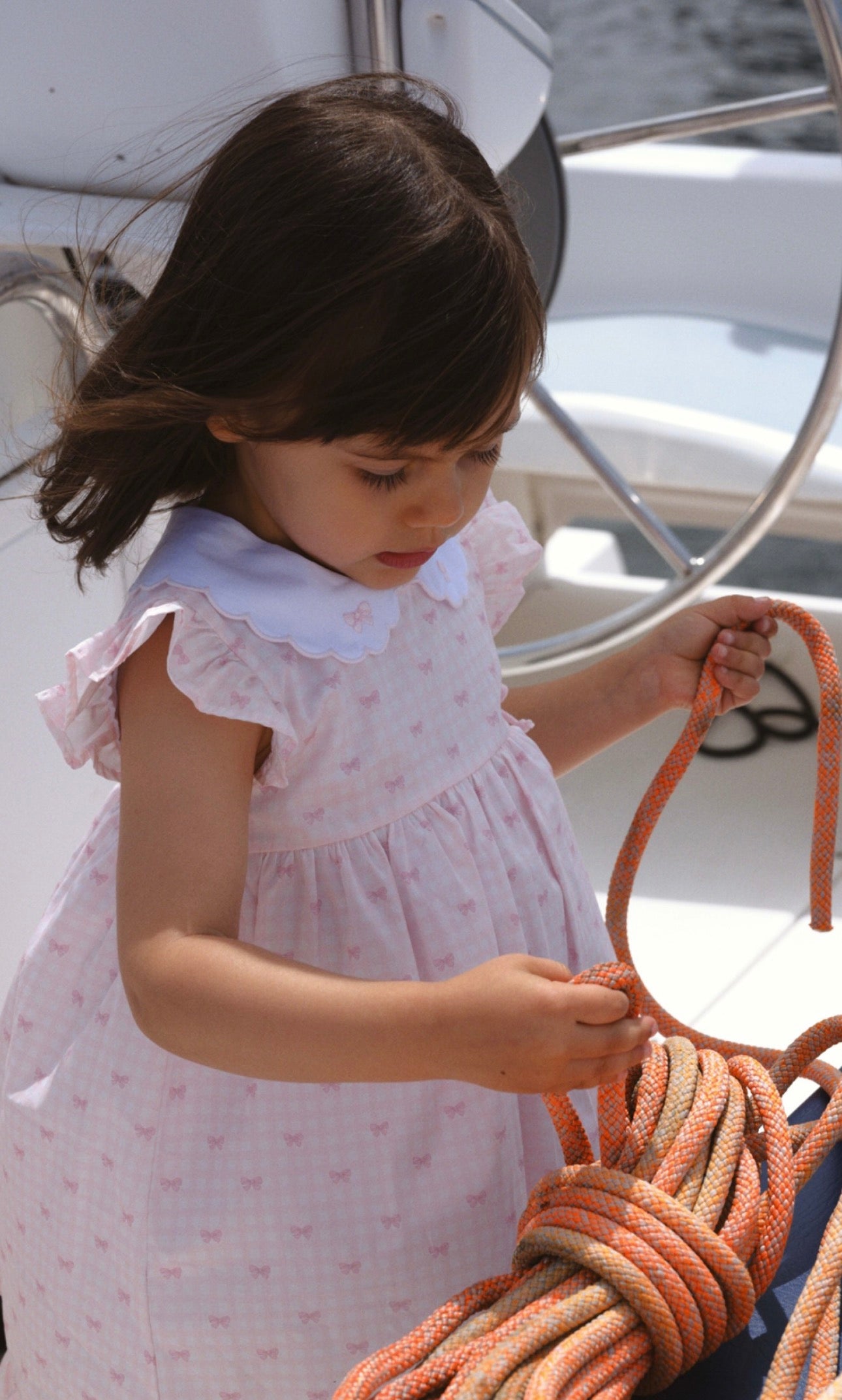 Delinda Pink Bow Print Dress with Scalloped Collar and Bloomers