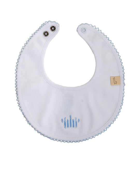 COTTON BABY BIB WITH BLUE CROWN