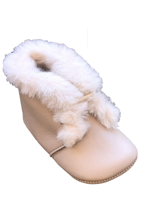 Lux Ivory  Leather & Fur Infant Pram Shoe