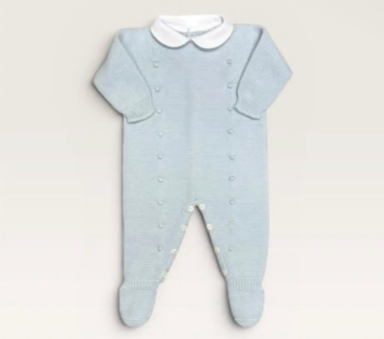Baby Blue Knit Footie with Peter Pan Collar