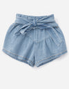 Girls Paperbag Denim Shorts with Bow Tie | Lightweight Chambray Shorts
