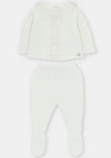 White Knit Baby Sweater & Footed Leggings Set – Classic Infant Outfit | Matching Bonnet Available