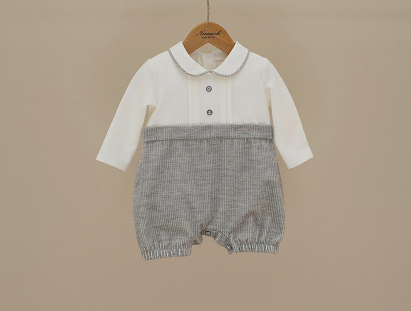 Ninnaoh Classic Cream & Gray Brushed-Cotton Two-Piece Set