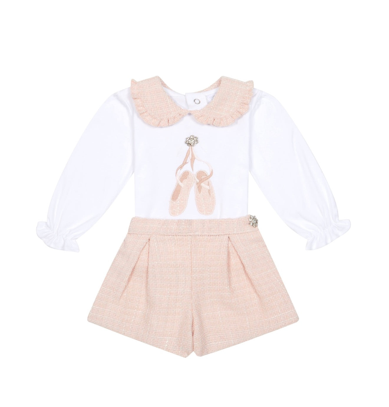 Deolinda Blush Ballet Tweed Shorts Set