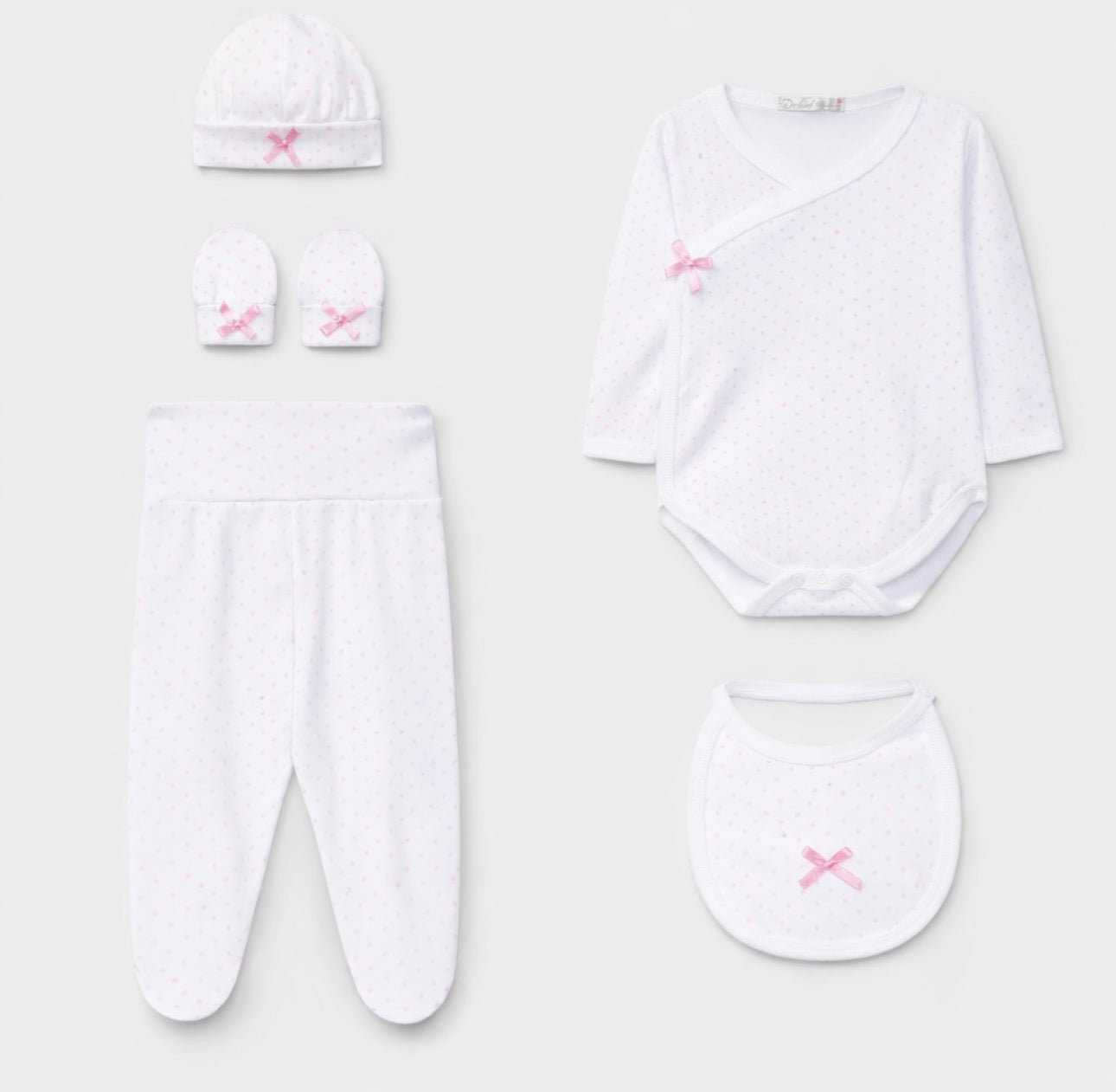Doctor Kid Baby Blue Polka Dot 5-Piece Layette Set-Pink Dots