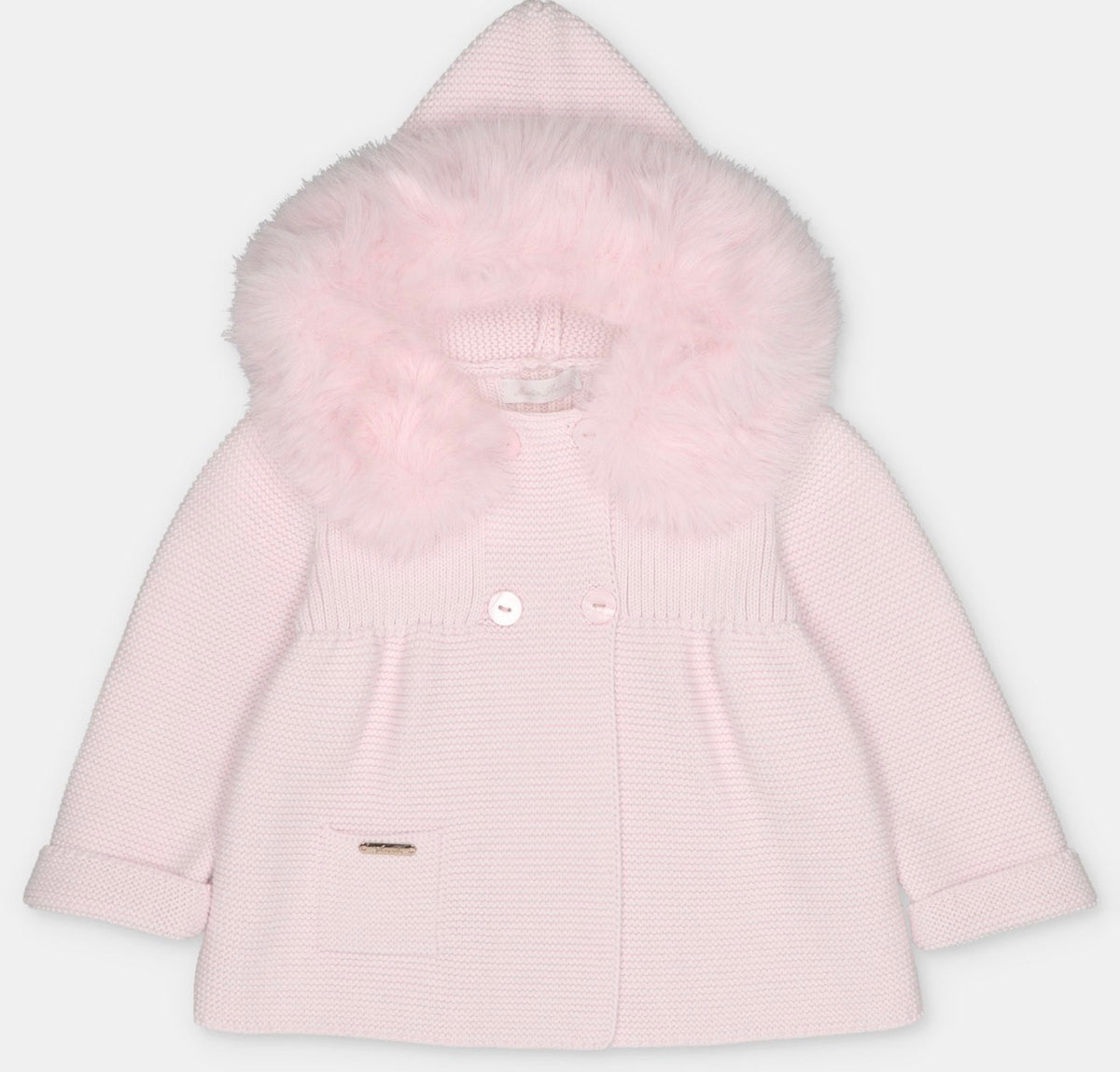 Martin Armando Baby Pink Faux-Fur Hooded Knit Coat