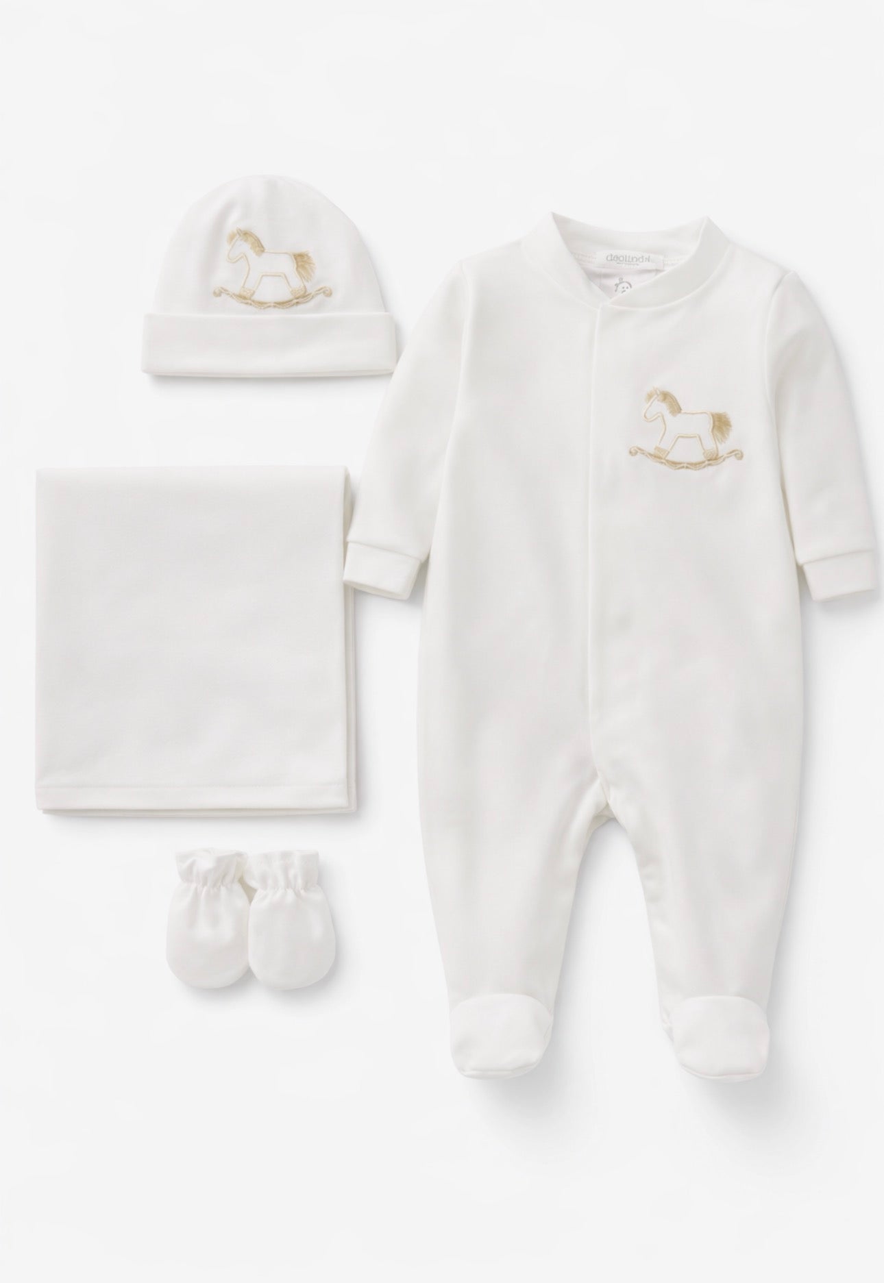 Ivory Rocking Horse Baby Layette Luxury Newborn Gift Set