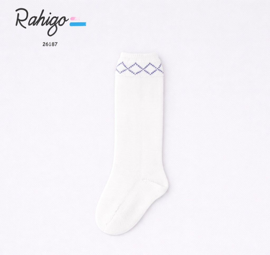 Rahigo Ivory Knee-High Socks with Navy Detail – Classic Spanish Baby Socks