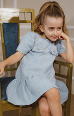 Powder Blue Tweed Dress with Jewel Buttons