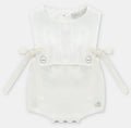 Ivory Knit & Woven Short Romper with Bow Details –