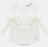 Ivory Knit & Woven Short Romper with Bow Details –