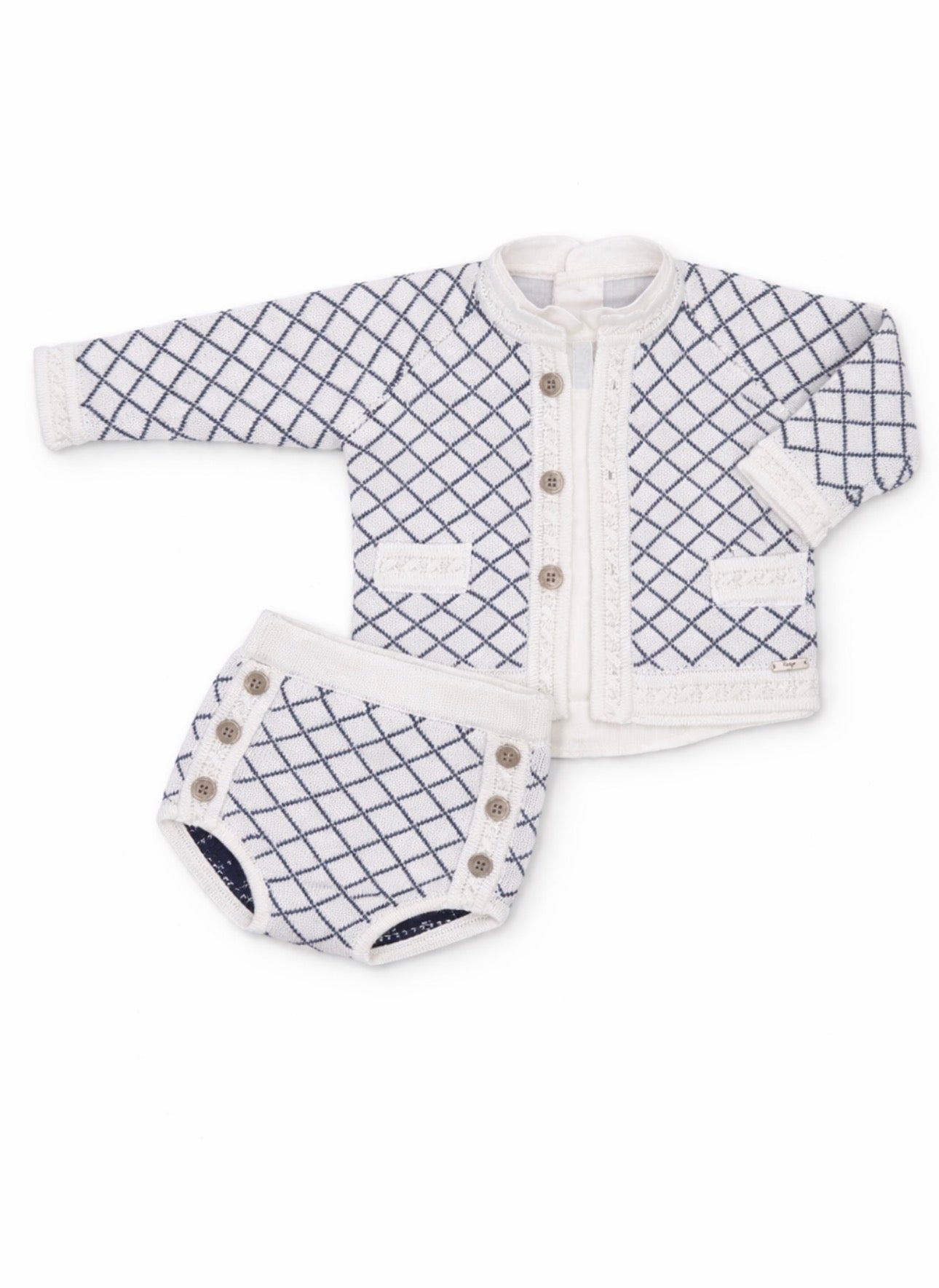 Rahigo Navy Diamond Knit Cardigan & Bloomer Set (3-Piece)