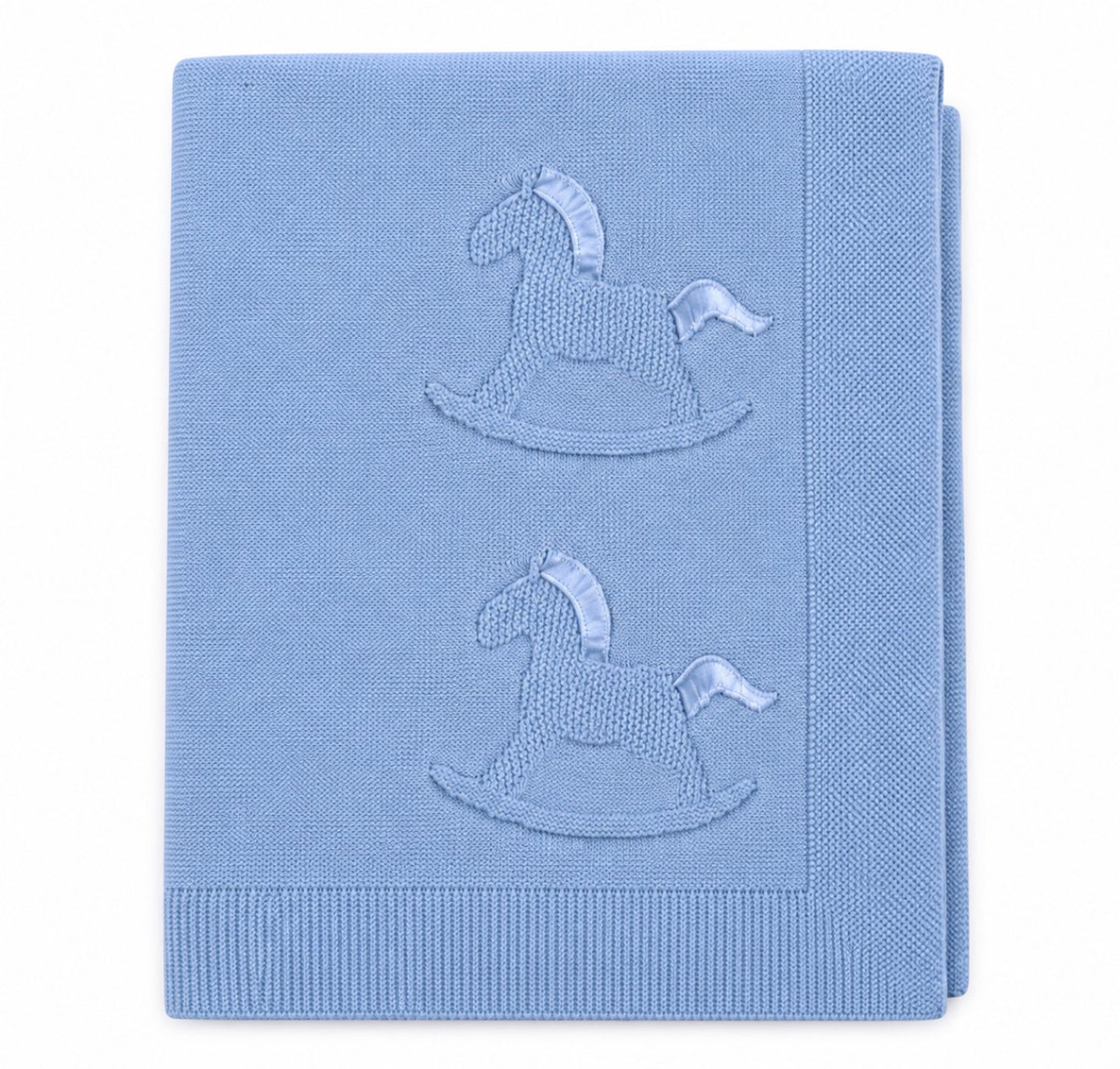 Dr. Kid Baby Blue Rocking Horse Knit Blanket