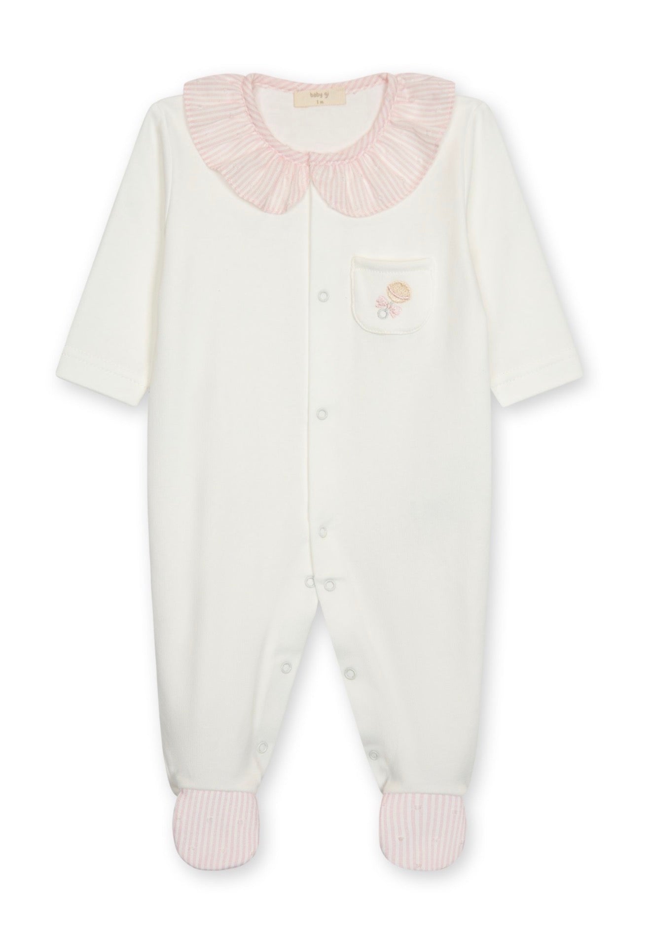 Baby Gi Rattle Footie in Ivory & Pink