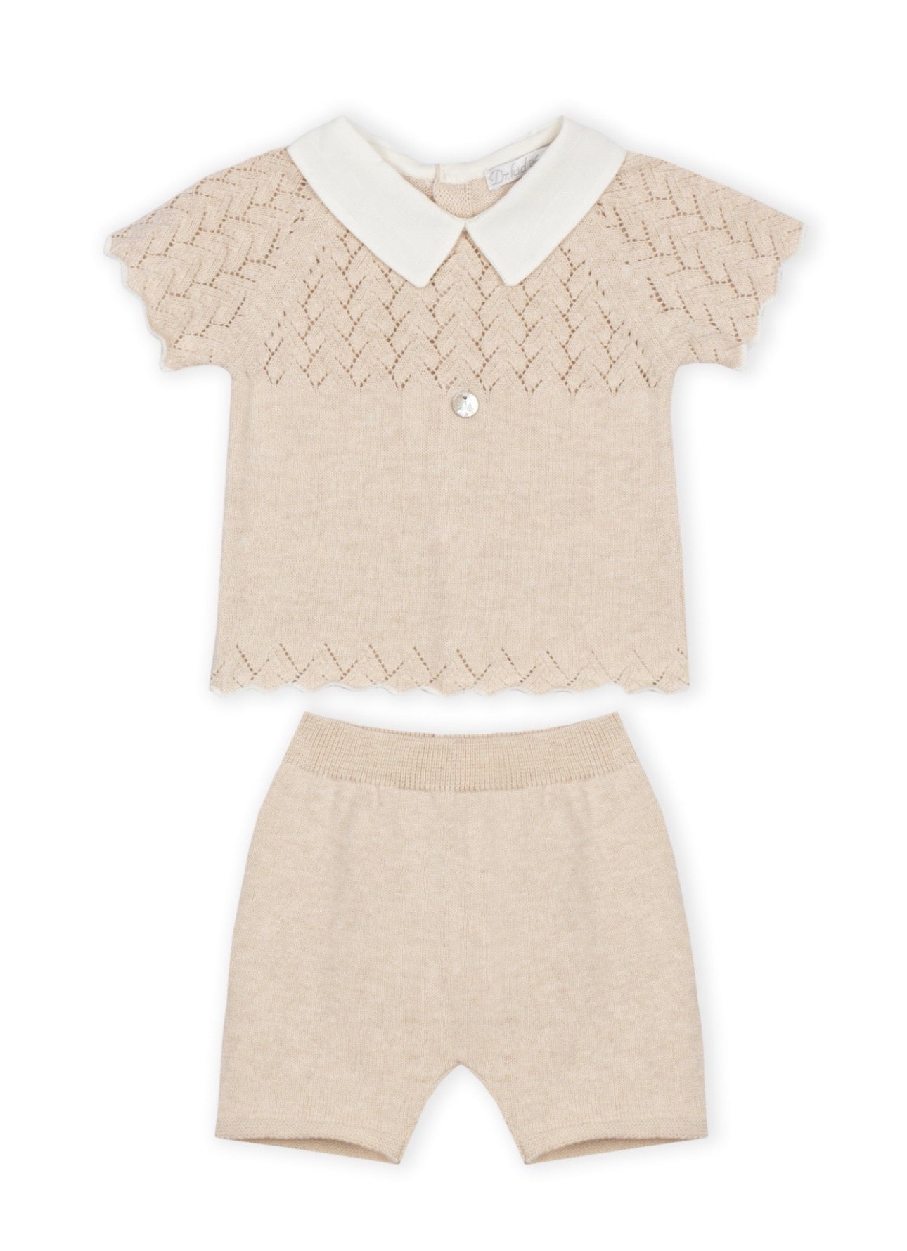 Beige Knit Peter Pan Collar Short Set
