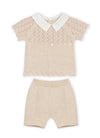 Beige Knit Peter Pan Collar Short Set