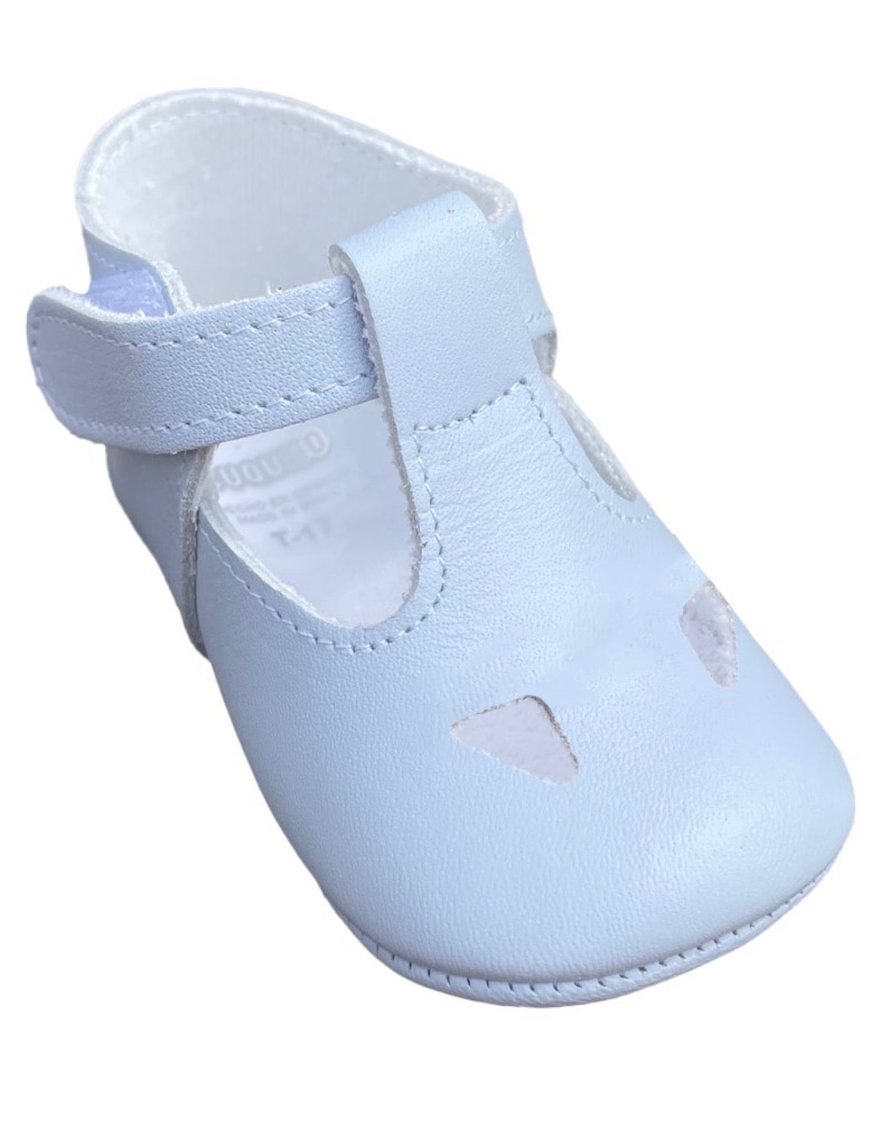 Light Blue Italian Nappa Leather T-Strap Baby Shoes