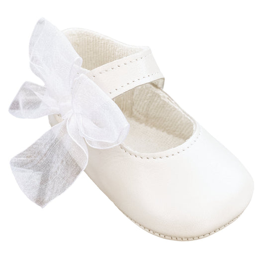 Baby Girls Bows Leather Infant Pram Shoe-White