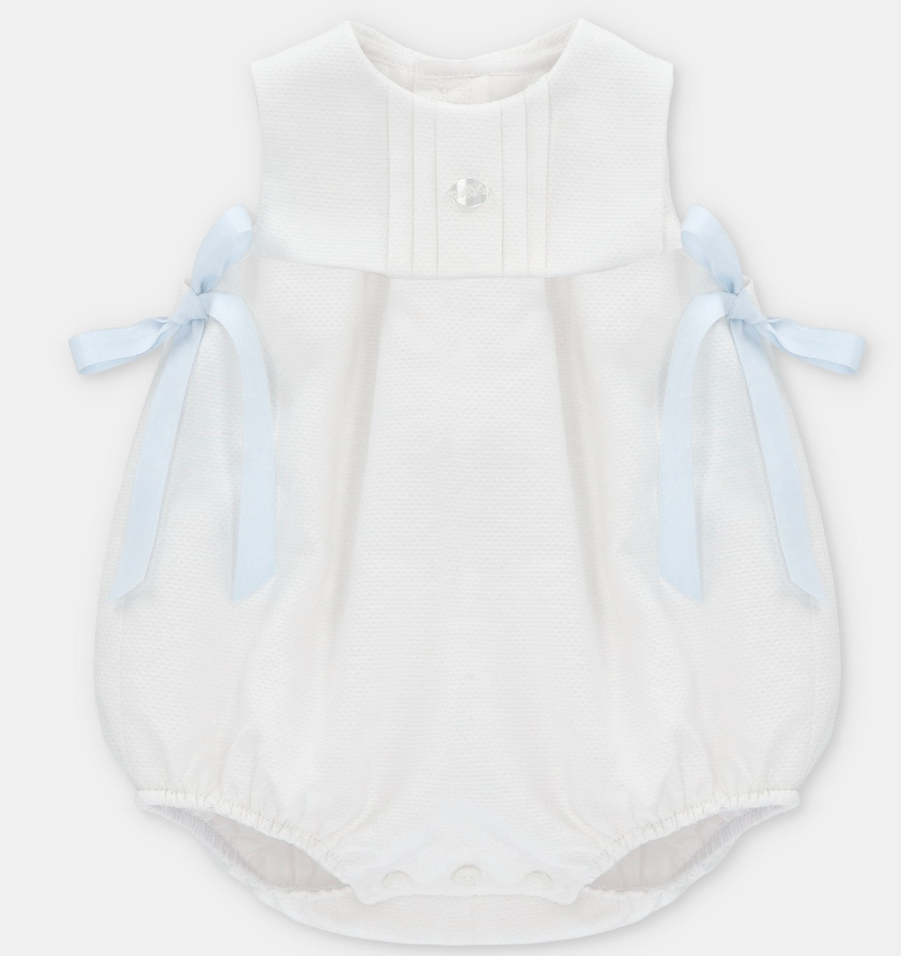 Pastel Blue Ribbon Bubble Romper – Classic Baby Boy Cotton Romper
