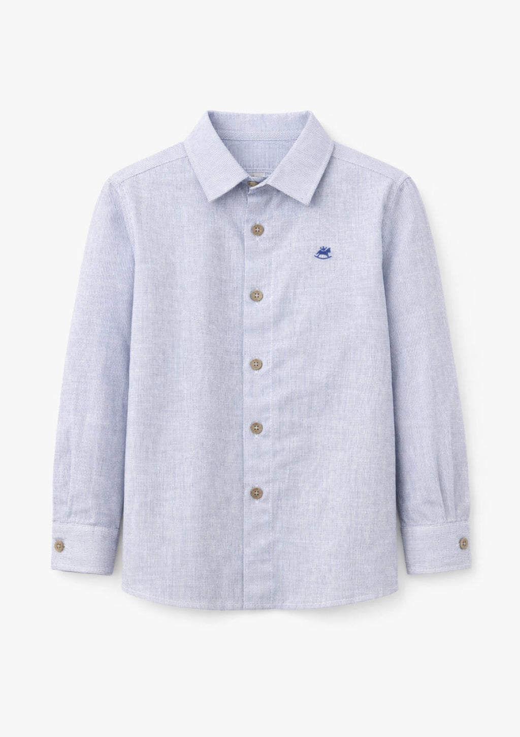 Blue Stripe Yarn-Dyed Linen Button-Up Shirt for Boys | Classic Long Sleeve