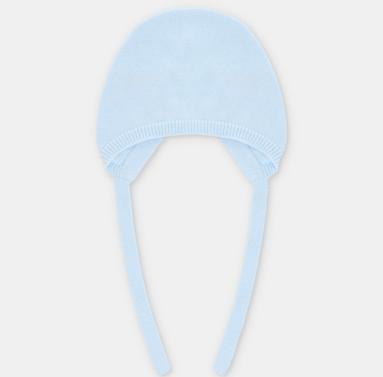 Pastel Blue Knit Baby Bonnet – Classic Tie Bonnet | Montreal Collection
