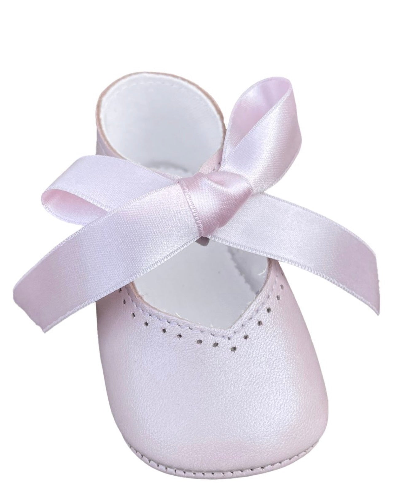 Blush Pink Italian Nappa Leather Baby Booties with Satin Ribbon Bow