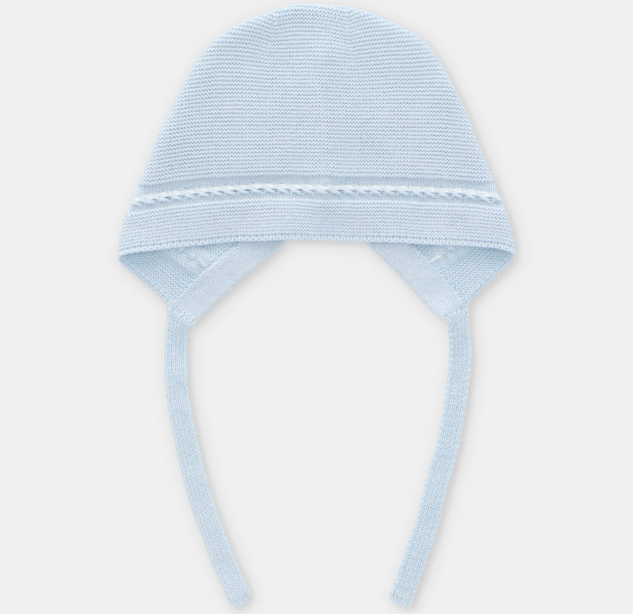 Baby Blue & White  Knit Heirloom Bonnet – Classic Newborn Tie Bonnet | Heirloom Collection