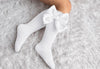 White Oversized Satin Bow Knee-High Socks