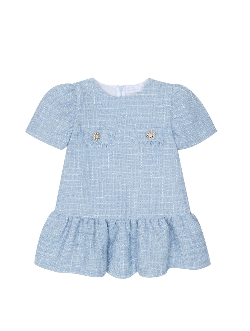 Powder Blue Tweed Dress with Jewel Buttons