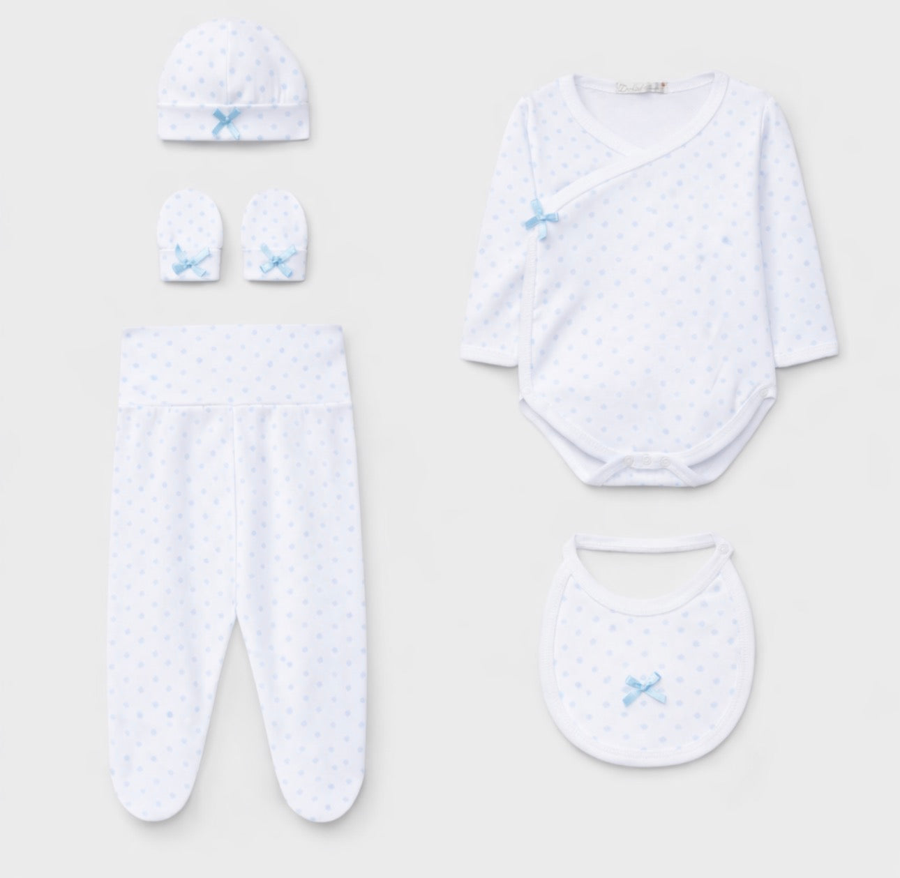 Doctor Kid Baby Blue Polka Dot 5-Piece Layette Set-Blue Dots