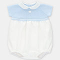 Pastel Blue & Ivory Knit Baby Romper with Peter Pan Collar