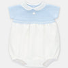 Pastel Blue & Ivory Knit Baby Romper with Peter Pan Collar