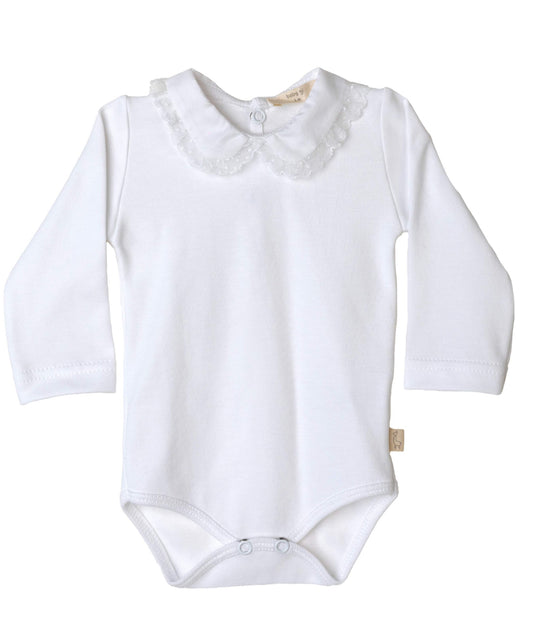 Girls  Long Body Suit With Delicate Lace Trim