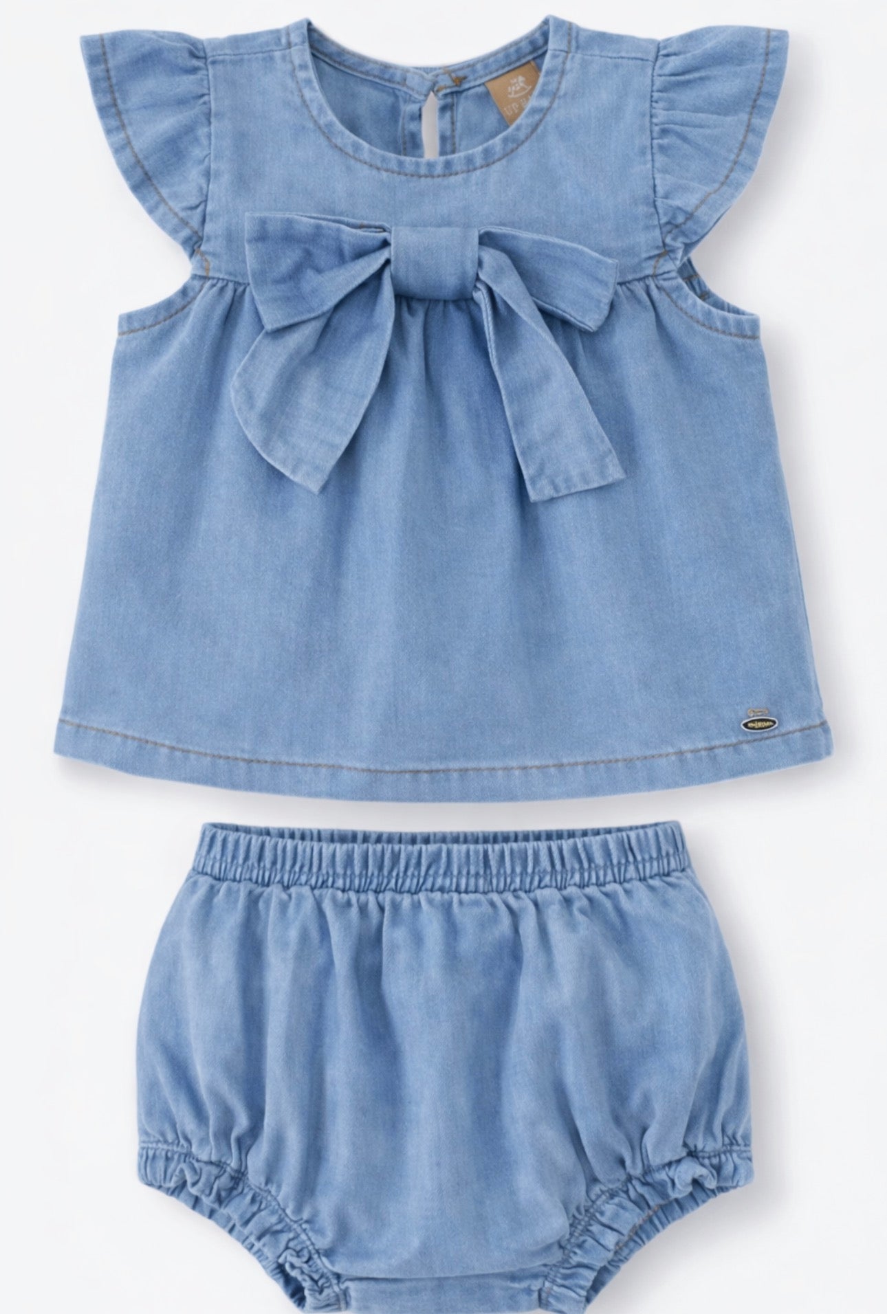 Denim Bow Flutter Sleeve Two-Piece Set